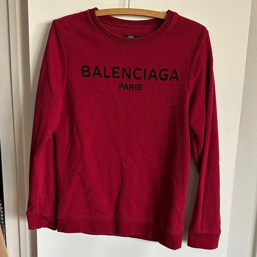 Balenciaga Red Crewneck Distressed with Black Logo